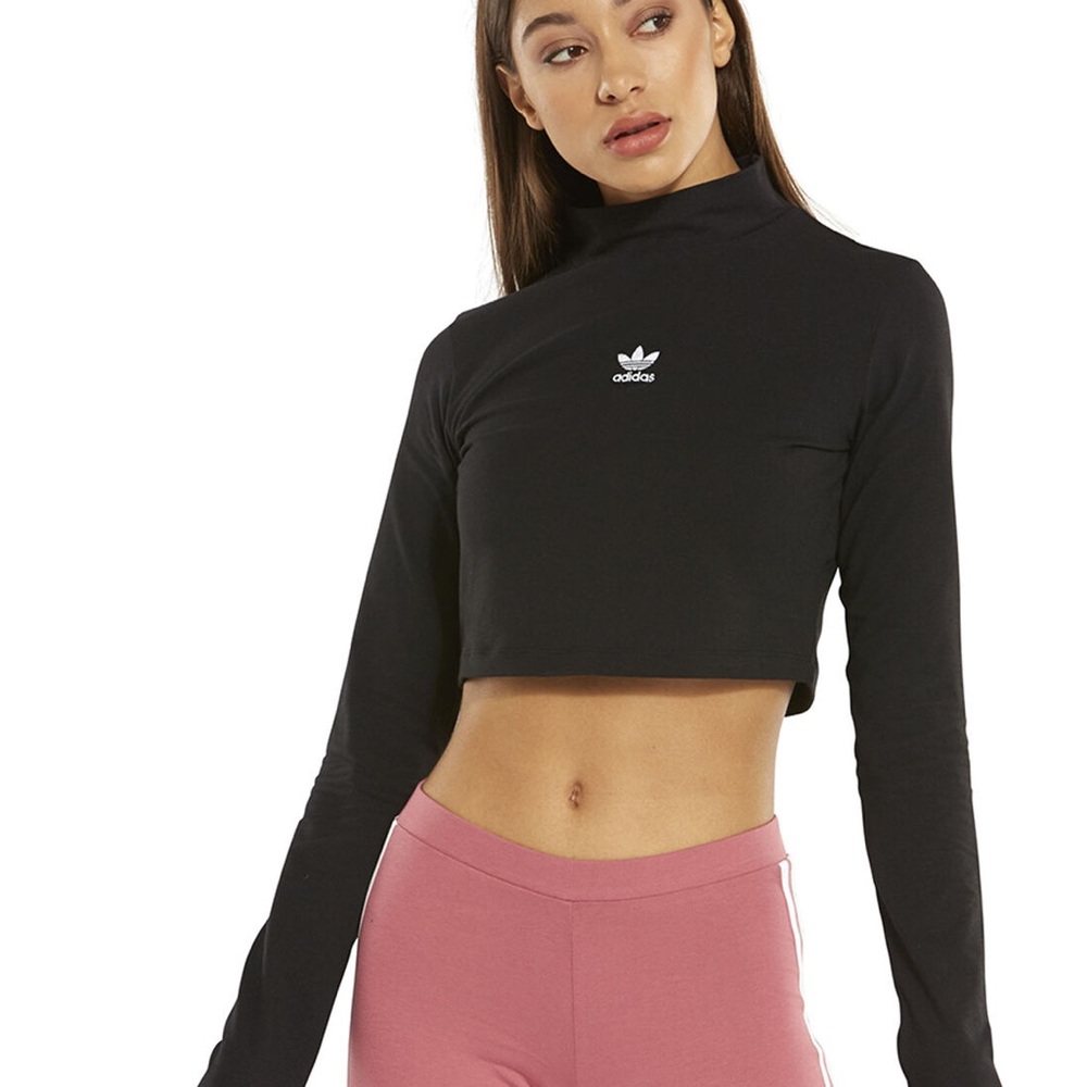 Adidas Originals Black Cropped Turtleneck Long Sleeve Top